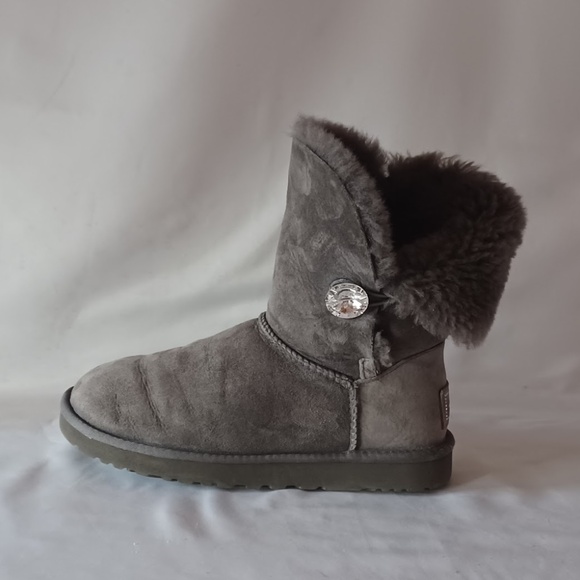 UGG Bailey Button Bling Shearling Winter Boots 2 Tone Gray Women's Size 8 - Picture 4 of 10